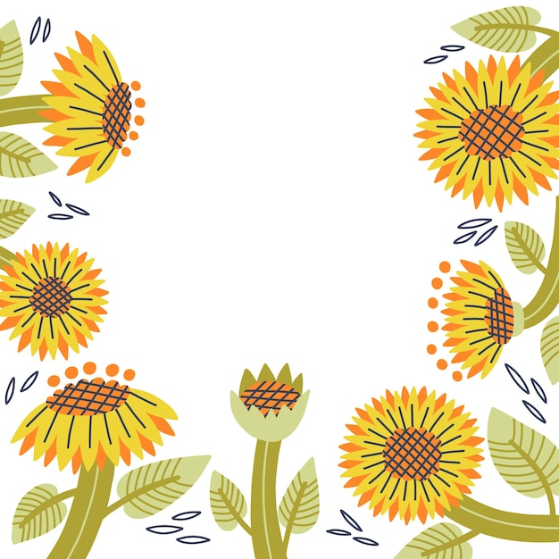 Vector flower sunflower border voor achtergrondtekst in vectorhandgetekende stijl