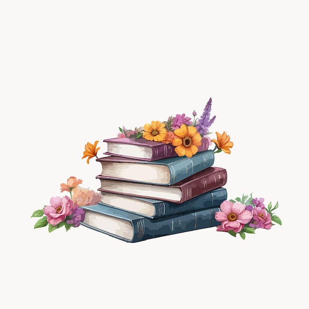 Flower surrounding the books vector