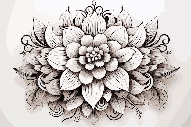 Vector flower tattoo line art design element and vector flower art