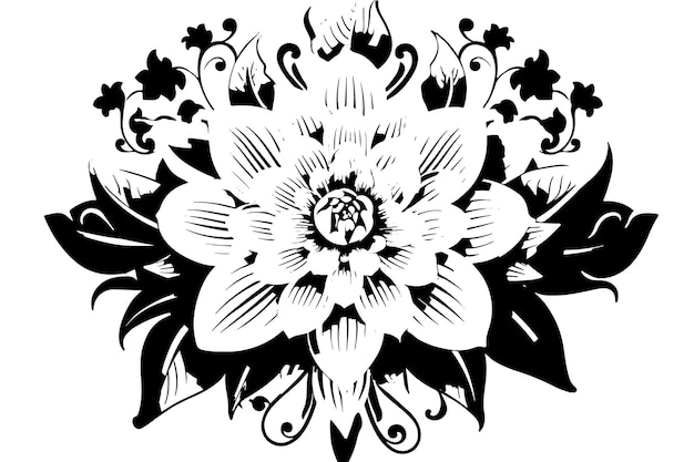 Элемент дизайна линии цветочной татуировки и векторное цветочное искусство