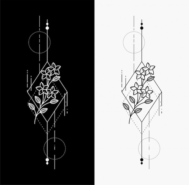 Vector flower tattoos draw geometric hands
