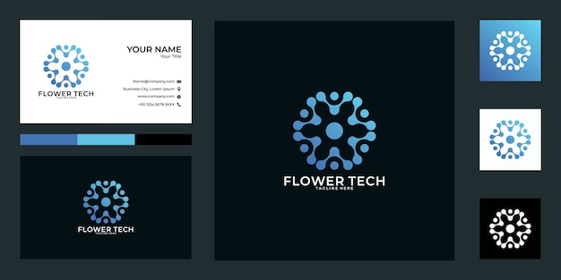 flower technology logo design and business card, good use for technology logo