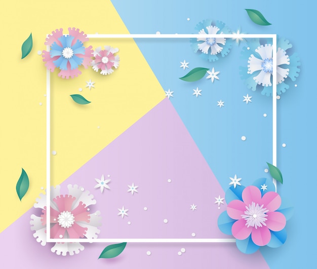 Flower template and frame in paper cut concept.