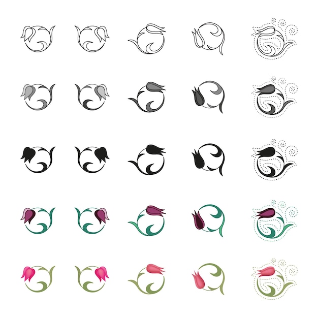 Flower Tulip Icons Set