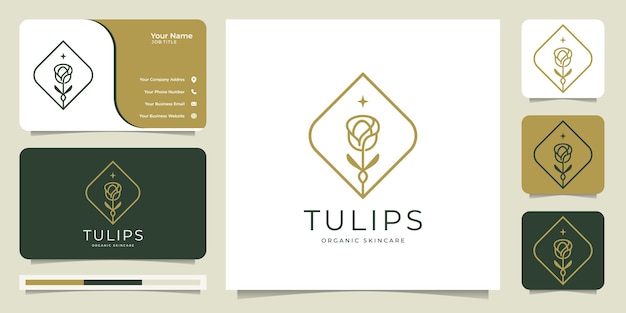 Flower tulip logo line art, organico, cura della pelle, stile, tipo di logo, modello di logo e biglietto da visita.