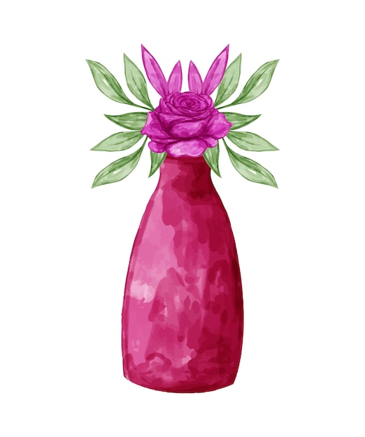 花瓶と水彩画の花束