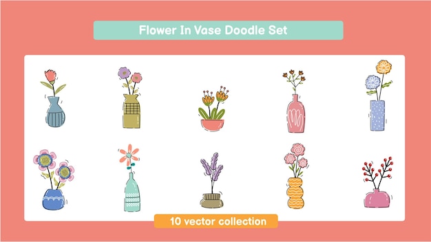 Flower in vase doodle set