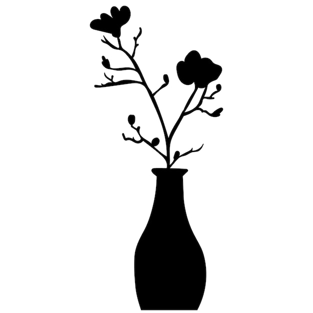 Flower in vase silhouette vector isolated on white background