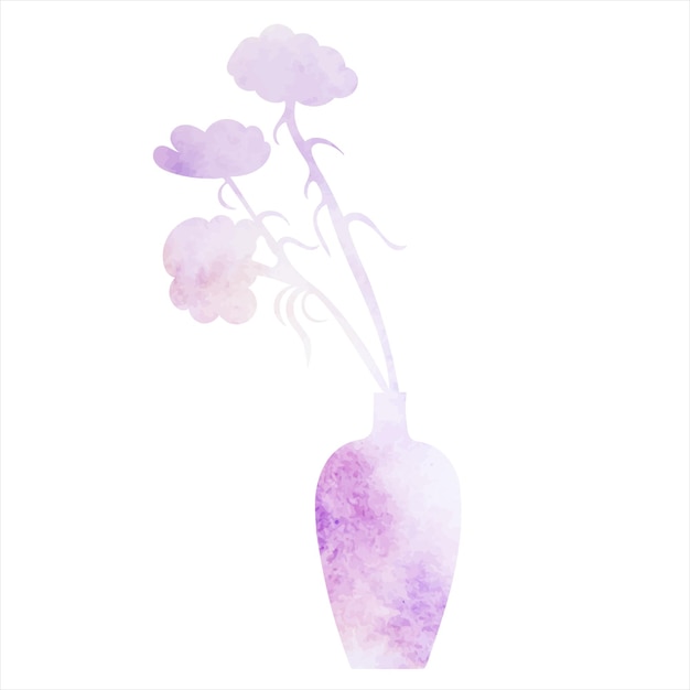 Flower in a vase watercolor silhouette on a white background isolated vector