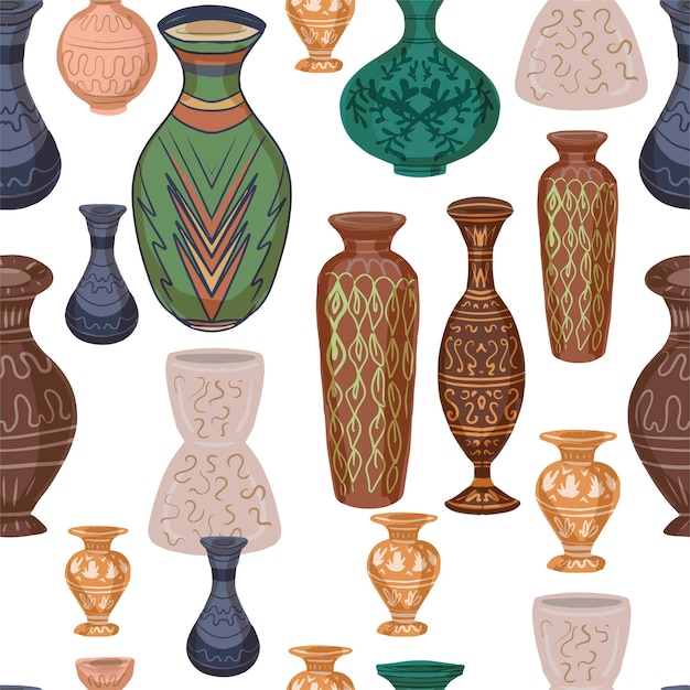 Цветочные вазы с историческим народным рисунком, нарисованным вручную цветными и