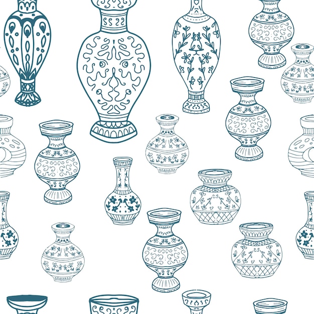 Flower vases with pattern historical folk hand drawn colored and