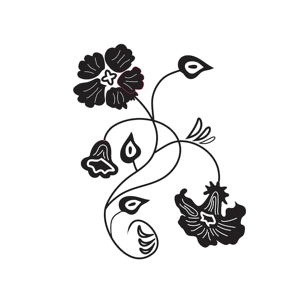 Flower vector black and white silhouette sketch design