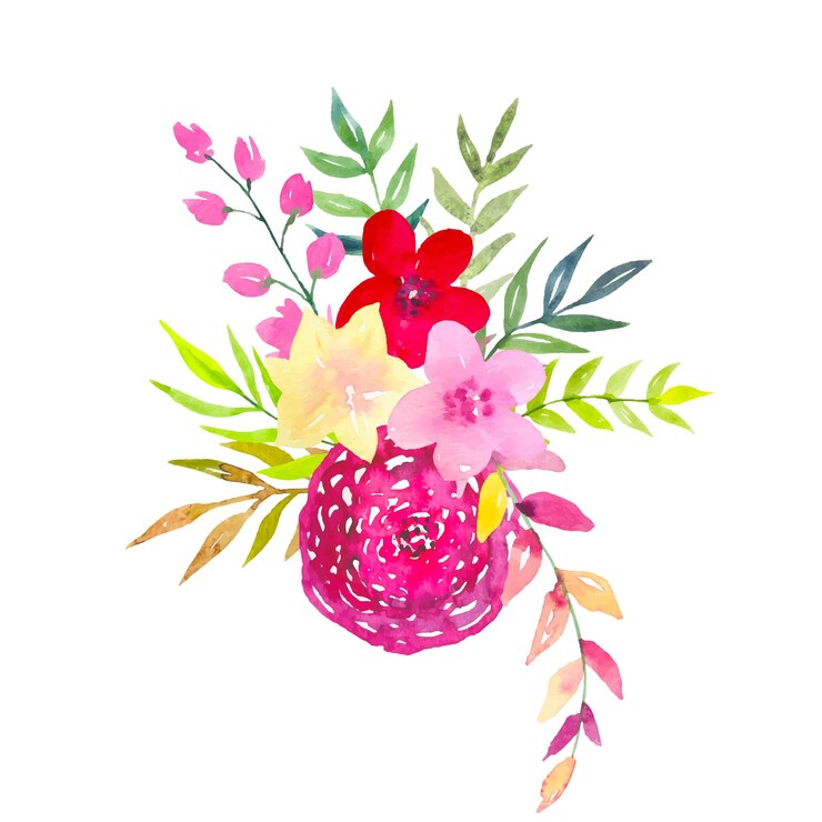 Vector flower watercolor arrangement of bright flowers