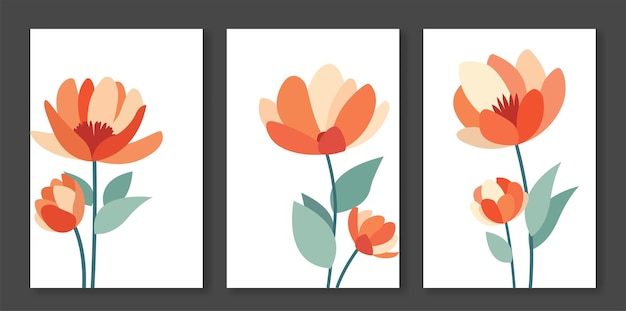 flower watercolor art triptych wall art vector Abstract art background with sweet orange and pink F