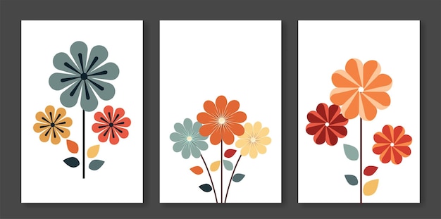 flower watercolor art triptych wall art vector Abstract art background with sweet orange and pink F