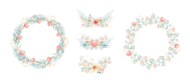 フラワーアクアカラー トロピカル花束 ジュングル花と葉のセット 結婚ロマンチックなトロピックフレーム 招待状のデザイン