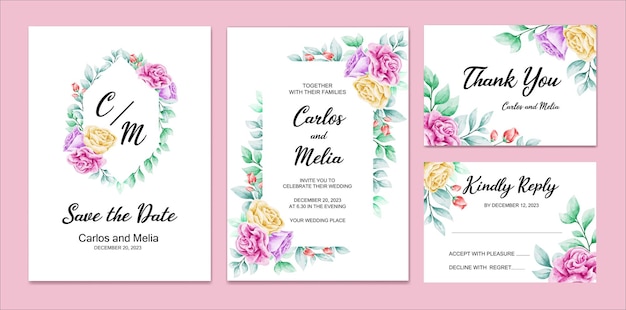 Flower watercolor wedding invitation card template