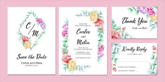 Flower Watercolor Wedding Invitation Card Template