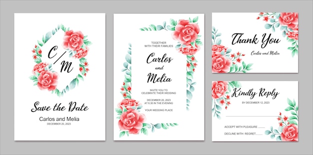 flower watercolor wedding invitation card template