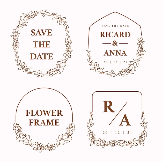 flower wedding frame logo collection