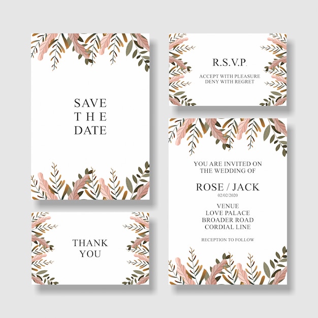 ベクトル 花の結婚式の招待カード、日付カードを保存