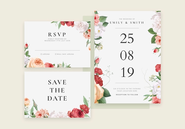 Flower wedding invitation card template vector