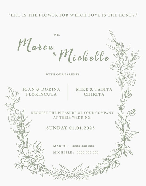 Flower wedding invitation design concept