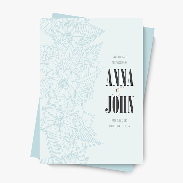 Flower wedding invitation template - blue flowers