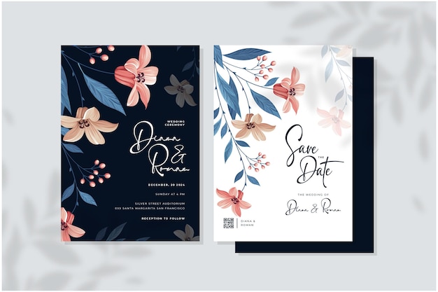 花の結婚式の招待状のテンプレート デザイン