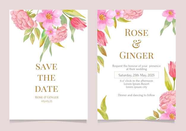 Flower wedding invitation template set