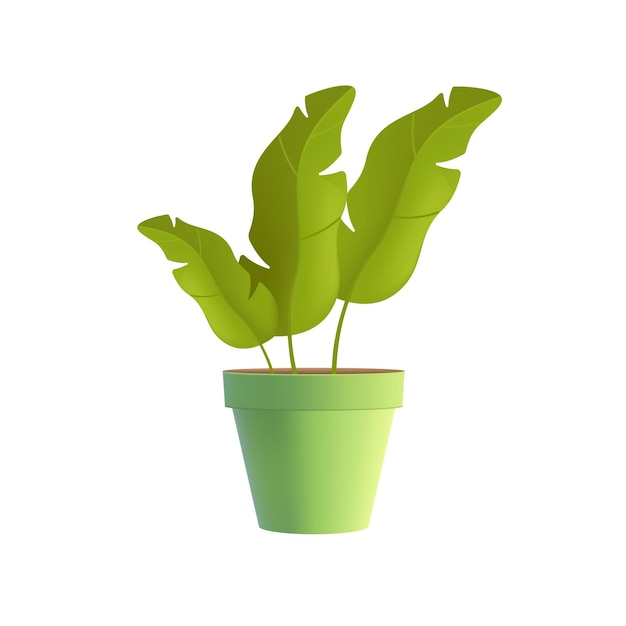 Вектор Цветок с большими зелеными листьями, растущими в горшке 3d иллюстрация