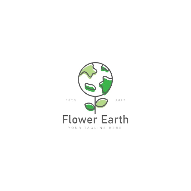 Flower with earth line logo design icon illustration