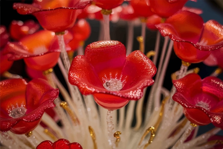 Vector a flower with red flowers that say the name of the company