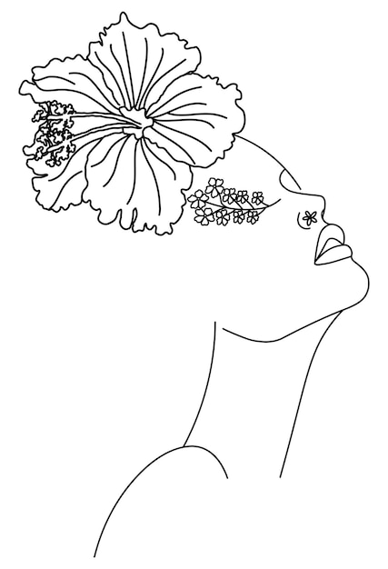 Vettore disegno a tratteggio donna fiore