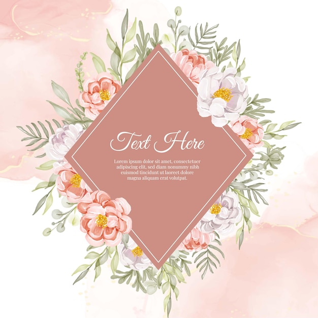 Flower wreath frame of flower peonies peach and white