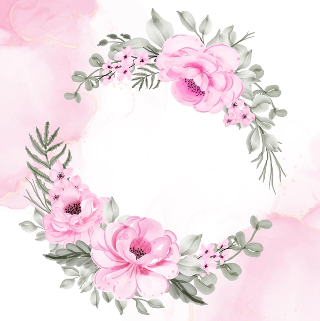 Flower wreath pink  illustration watercolor