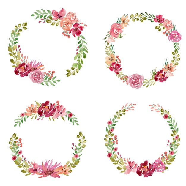 Vector flower wreath watercolor set