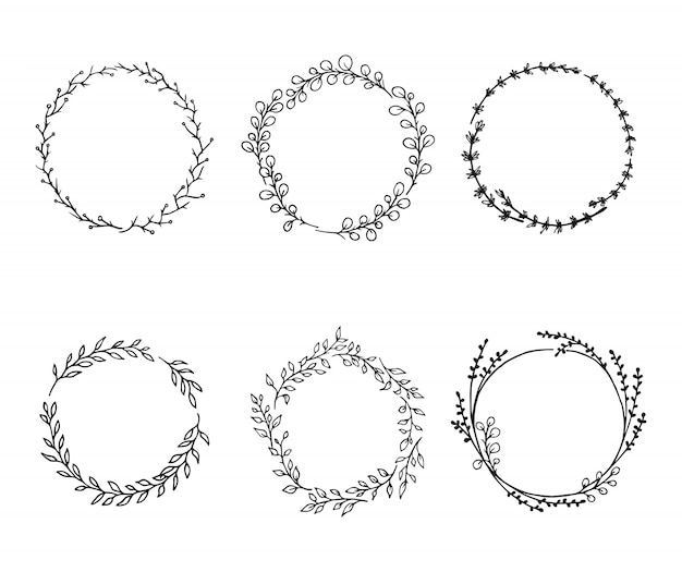 Vector flower wreaths - hand-drawn flower elements set for design.