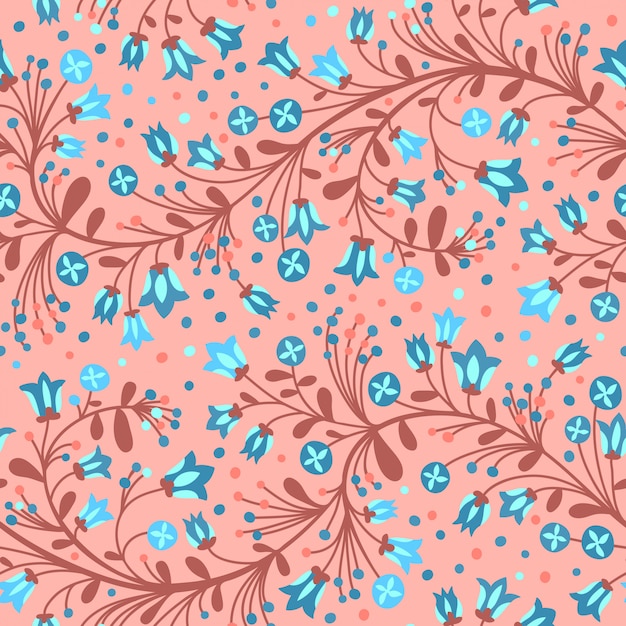 Flowering bluebells seamless pattern