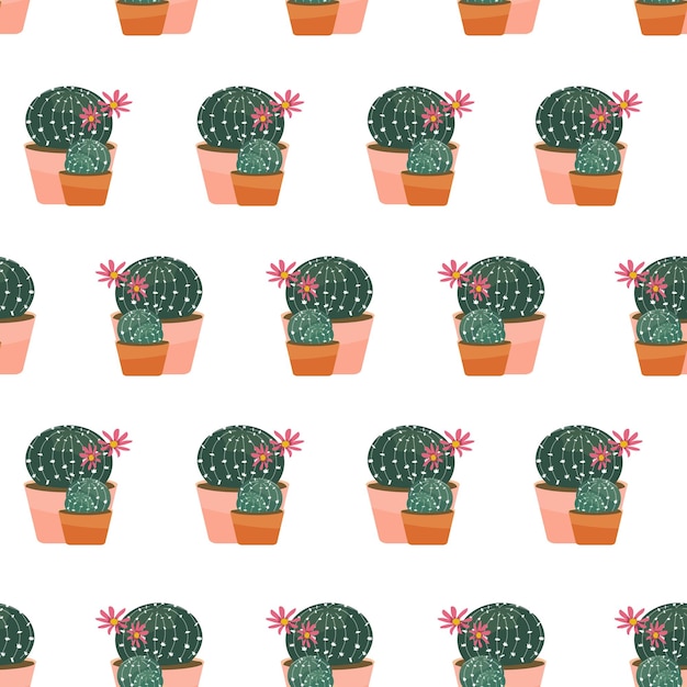 Flowering cacti seamless pattern vector illustration on white