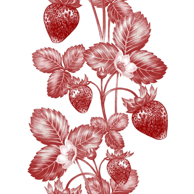 Flowering strawberry bush with berries seamless pattern vector