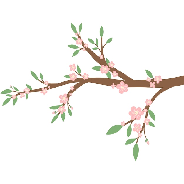 白い背景のベクトルイラストに隔離された花の木の枝の春のクリップアート