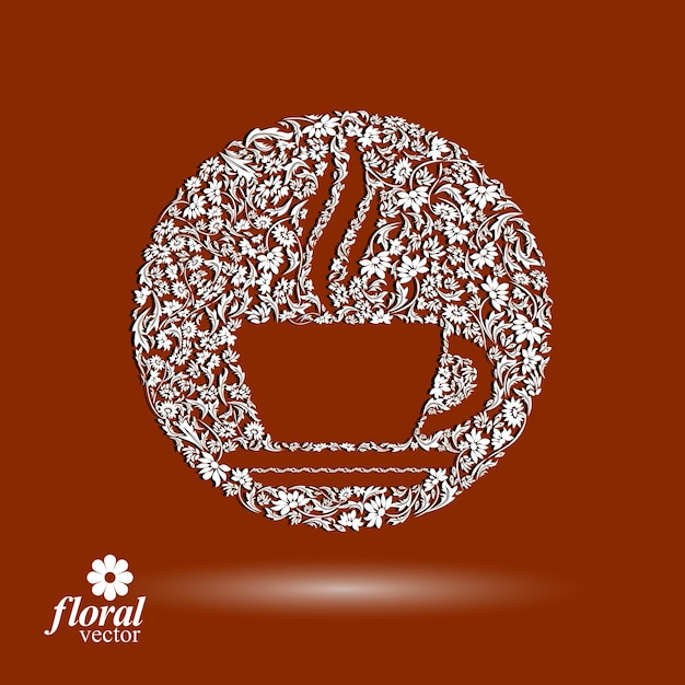 Vettore coppa di caffè a disegno floreale con vapore aromatico illustrazione floreale a tema rendezvous