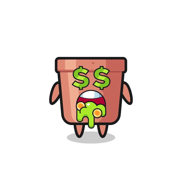 Персонаж цветочного горшка с выражением помешанного на деньгах