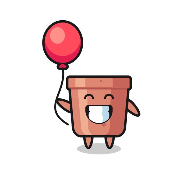 Flowerpot mascot illustration is playing balloon , cute style design for t shirt, sticker, logo element