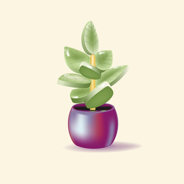 Vector flowerpot whith green plant on white background realistic vector d illustration