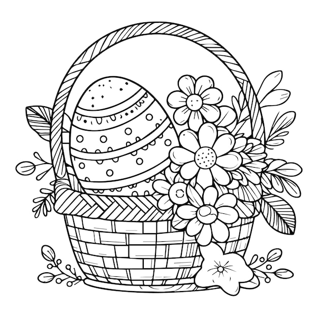 Вектор Цветы и пасхальное яйцо окраска окраска пасхального яйца клипарт черно-белый изолированный клипарт изображения