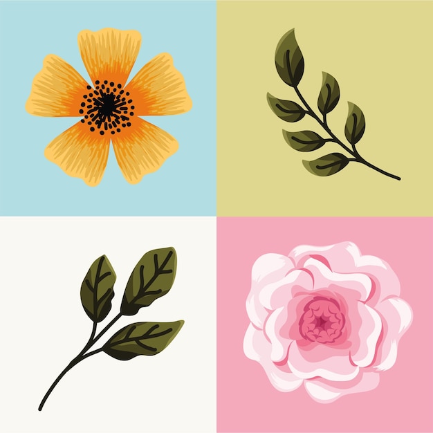 Цветы и листья икона set