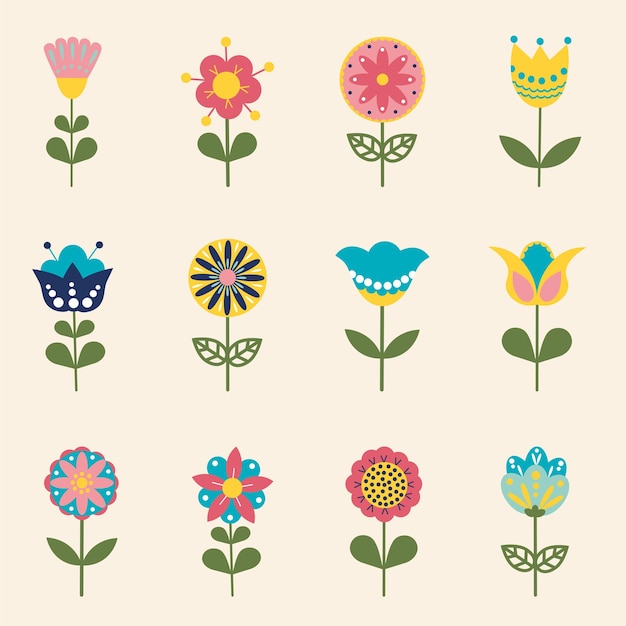 Vector flowers beautiful plants children's drawing bright pictures