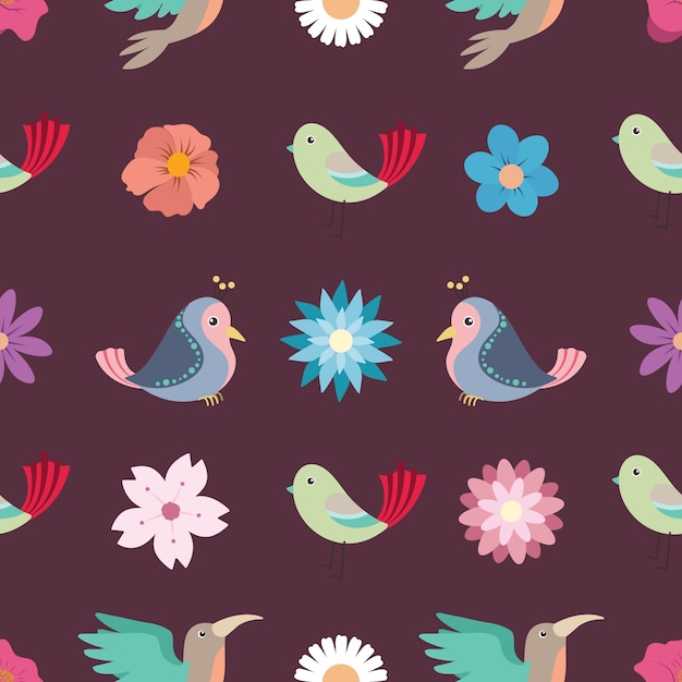 Flowers and birds seamless background